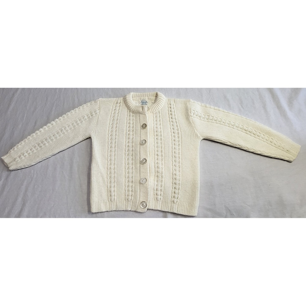 Montgomery Ward Cardigan Sweater Girls 12-18 mos Cream Vintage Cable Knit
